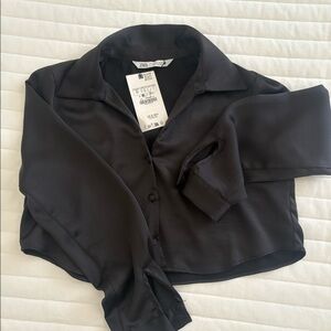 Zara, CROP Satin button up blouse